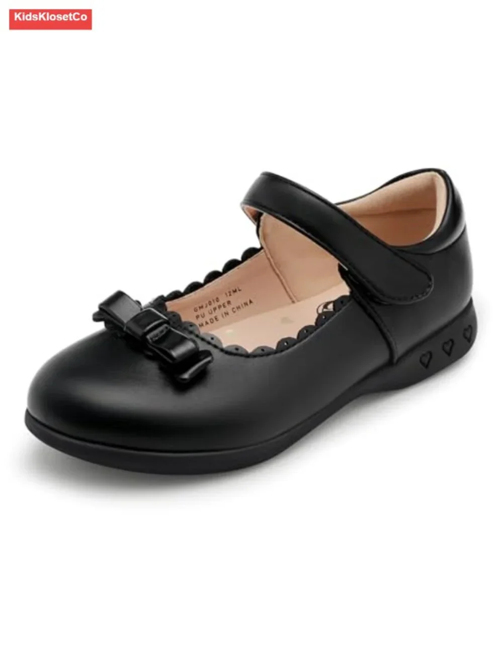 Girls' Mary Jane School Shoes Scalloped Faux Leather Bow Flats Hook & Loop